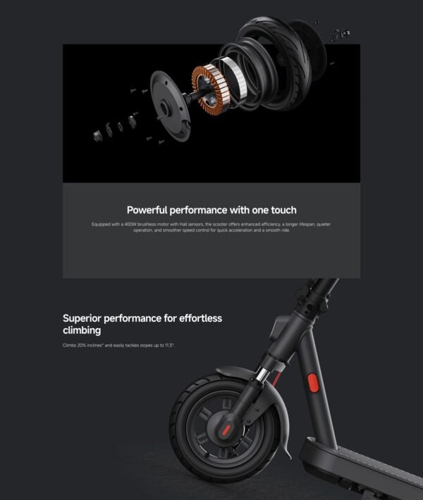 Xiaomi-Elite-400W-avec-suspension-avant-double-ressort.jpg Xiaomi Electric Scooter Elite 400W - Puissance Nominale & Couple
